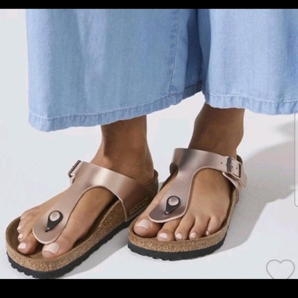 Birkenstock Womens Gizeh Birko-Flor Gold Metallic Thong Slip On Comfort Sandal 9